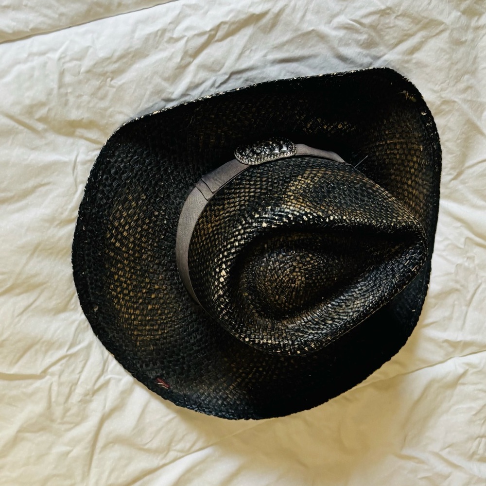 Brown Woven Cowboy Hat with Decorative Band. Bullnose brand made in USA - Picture 3 of 9